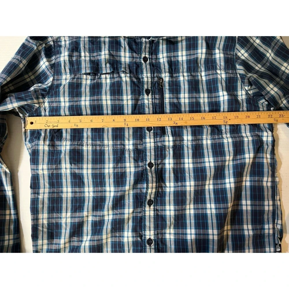 The North Face‎ Button Down Shirt Mens Lg Blue Plaid Long Sleeve Hiking Zip Pkt